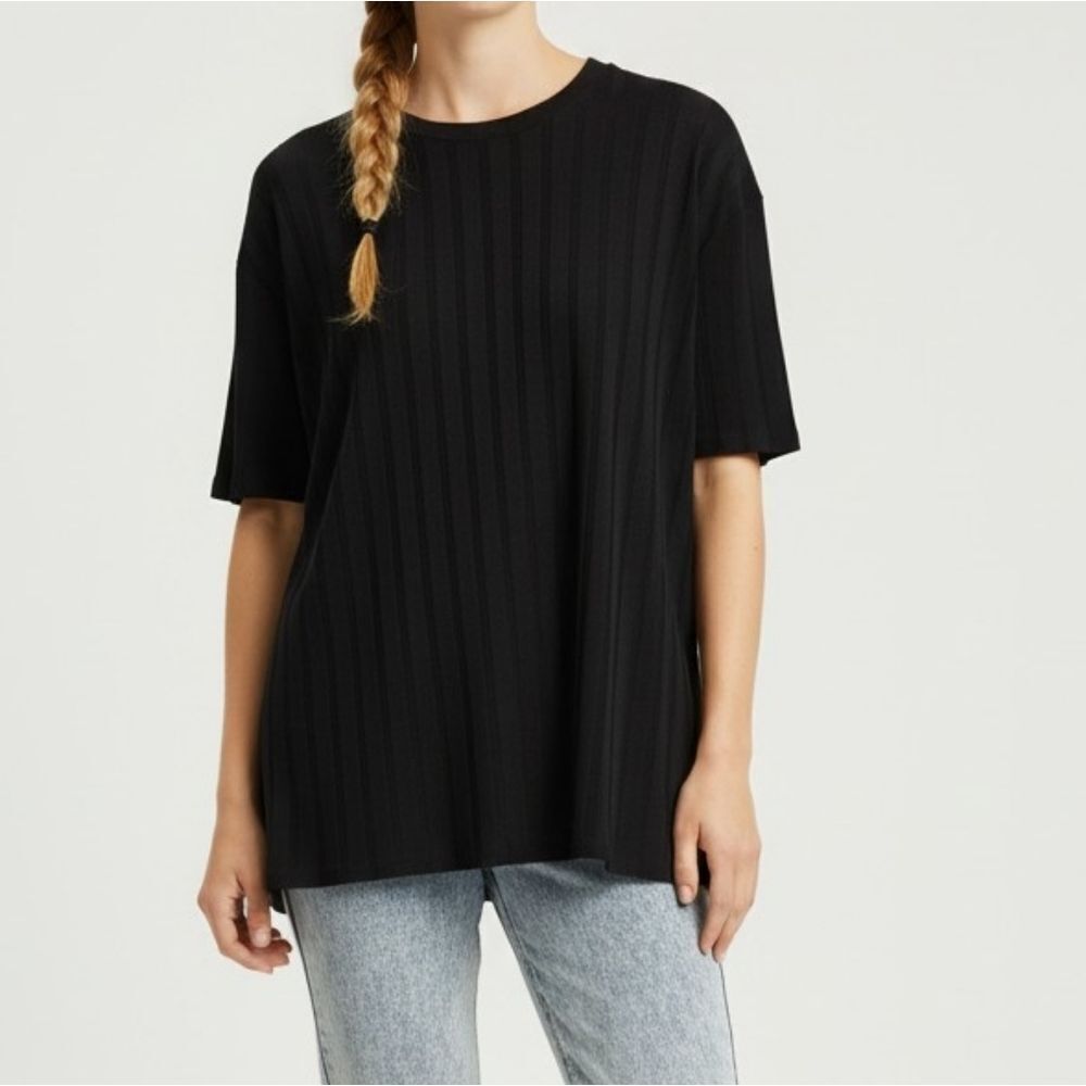 Zara Trafaluc Black Slinky Short Sleeve Top